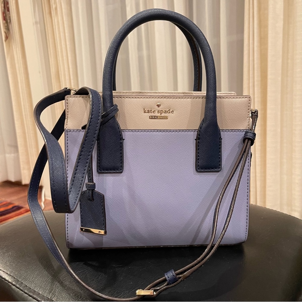 Kate Spade Blue Colorblock Top Handle Purse with Crossbody Strap - Picture 6 of 10